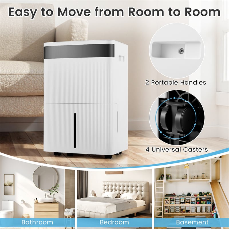 74 Pints Dehumidifier for Home & Basement, 4500 Sq.Ft Portable Dehumidifier with Drain Hose, 24H Timer, 3-Color Indicator, Auto Defrost for Bathroom