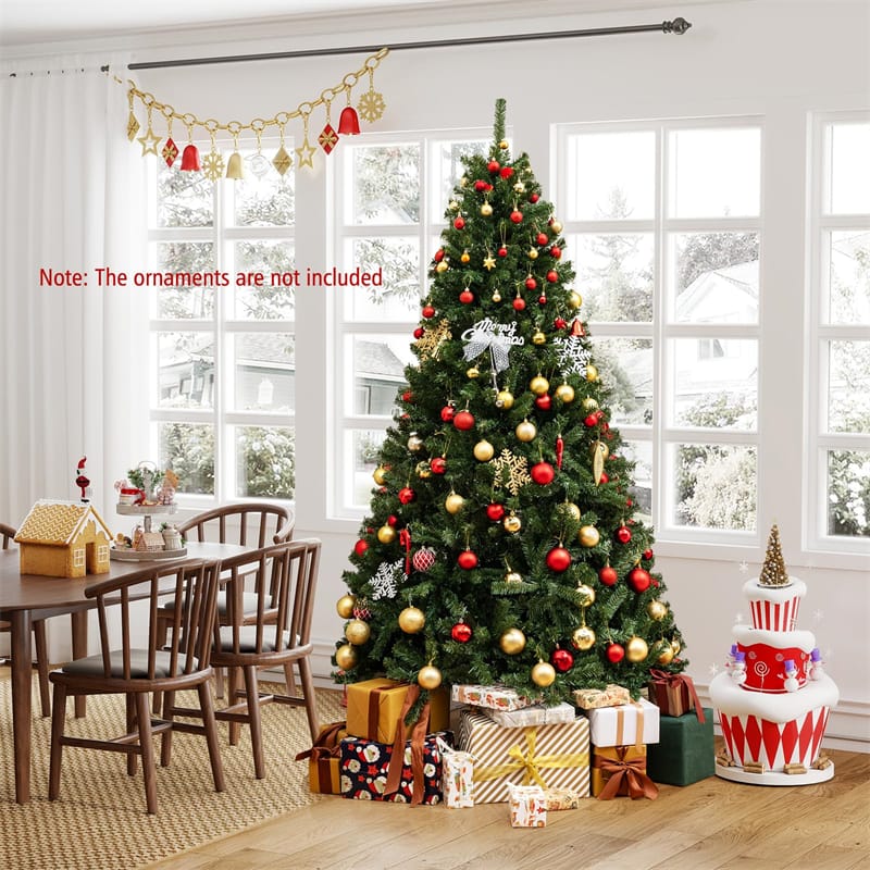 6/7/8FT Pre-Lit Artificial Christmas Tree, Hinged Xmas Tree with Remote, Warm White LED Lights, Timer, Adjustable Lighting Modes for Holiday Decor