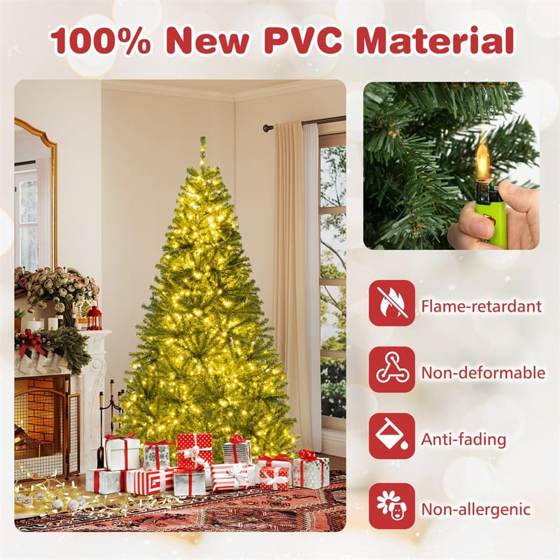 6/7/8FT Pre-Lit Artificial Christmas Tree, Hinged Xmas Tree with Remote, Warm White LED Lights, Timer, Adjustable Lighting Modes for Holiday Decor