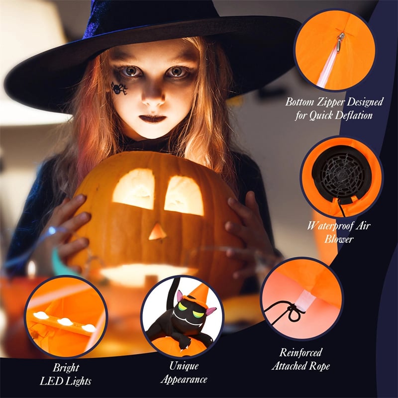 7.5 FT Halloween Inflatable Pumpkin Combo with Witch Black Cat, LED Lights & Blower, Waterproof Blow-up Holiday Decor for Outdoor Yard Haunted House