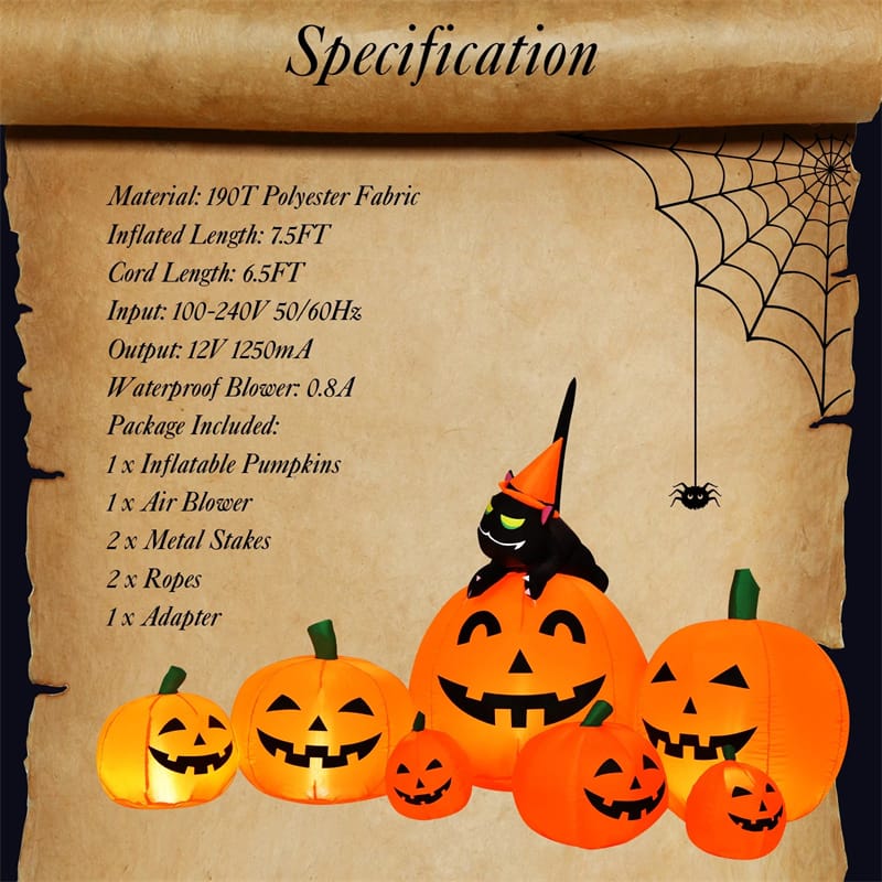 7.5 FT Halloween Inflatable Pumpkin Combo with Witch Black Cat, LED Lights & Blower, Waterproof Blow-up Holiday Decor for Outdoor Yard Haunted House