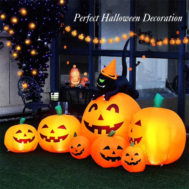 7.5 FT Halloween Inflatable Pumpkin Combo with Witch Black Cat, LED Lights & Blower, Waterproof Blow-up Holiday Decor for Outdoor Yard Haunted House