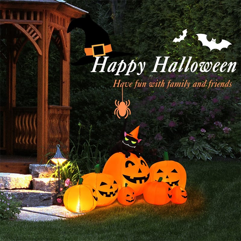 7.5 FT Halloween Inflatable Pumpkin Combo with Witch Black Cat, LED Lights & Blower, Waterproof Blow-up Holiday Decor for Outdoor Yard Haunted House