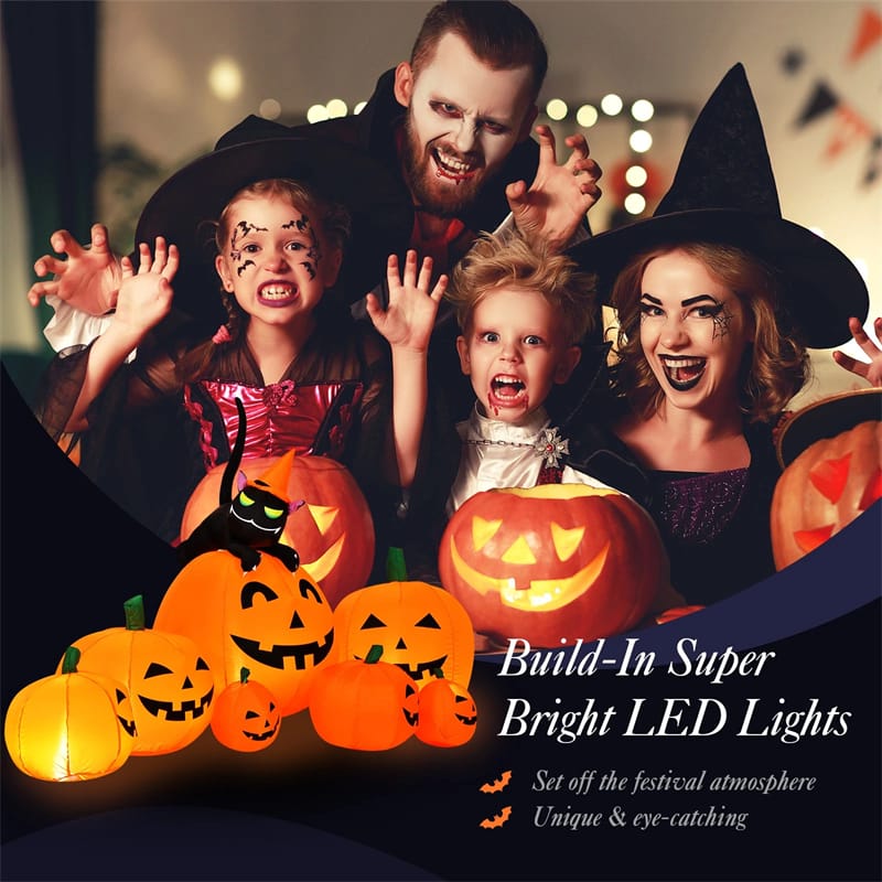 7.5 FT Halloween Inflatable Pumpkin Combo with Witch Black Cat, LED Lights & Blower, Waterproof Blow-up Holiday Decor for Outdoor Yard Haunted House
