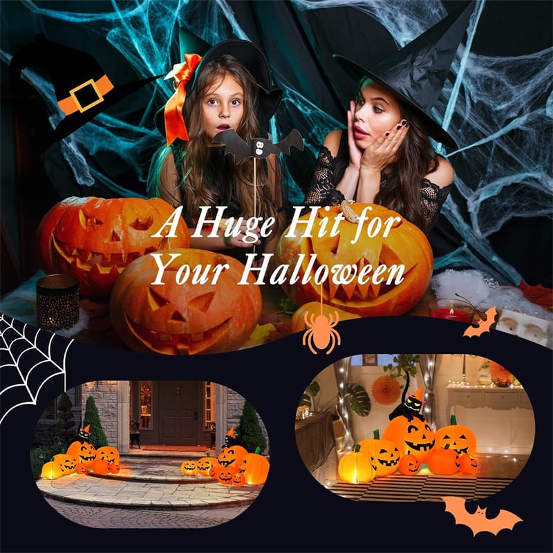 7.5 FT Halloween Inflatable Pumpkin Combo with Witch Black Cat, LED Lights & Blower, Waterproof Blow-up Holiday Decor for Outdoor Yard Haunted House