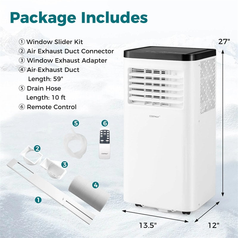 8000 BTU Portable Air Conditioner, 3-in-1 Floor AC Unit with Fan & Dehumidifier, Remote Control, 24H Timer, Window Kit for Rooms up to 350 Sq. Ft