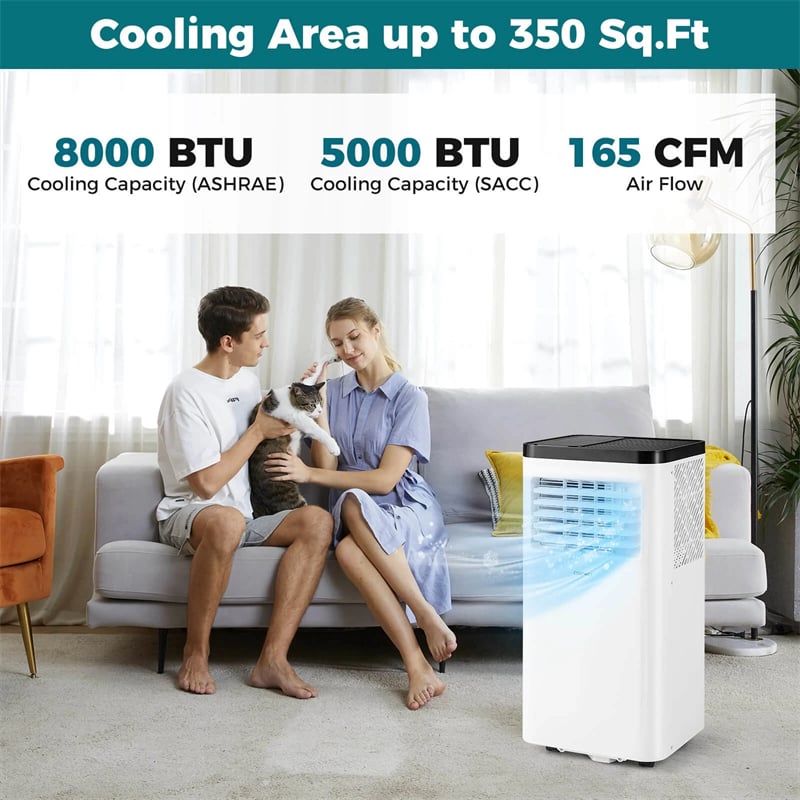 8000 BTU Portable Air Conditioner, 3-in-1 Floor AC Unit with Fan & Dehumidifier, Remote Control, 24H Timer, Window Kit for Rooms up to 350 Sq. Ft