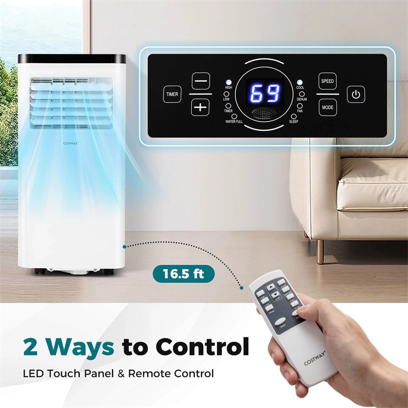 8000 BTU Portable Air Conditioner, 3-in-1 Floor AC Unit with Fan & Dehumidifier, Remote Control, 24H Timer, Window Kit for Rooms up to 350 Sq. Ft