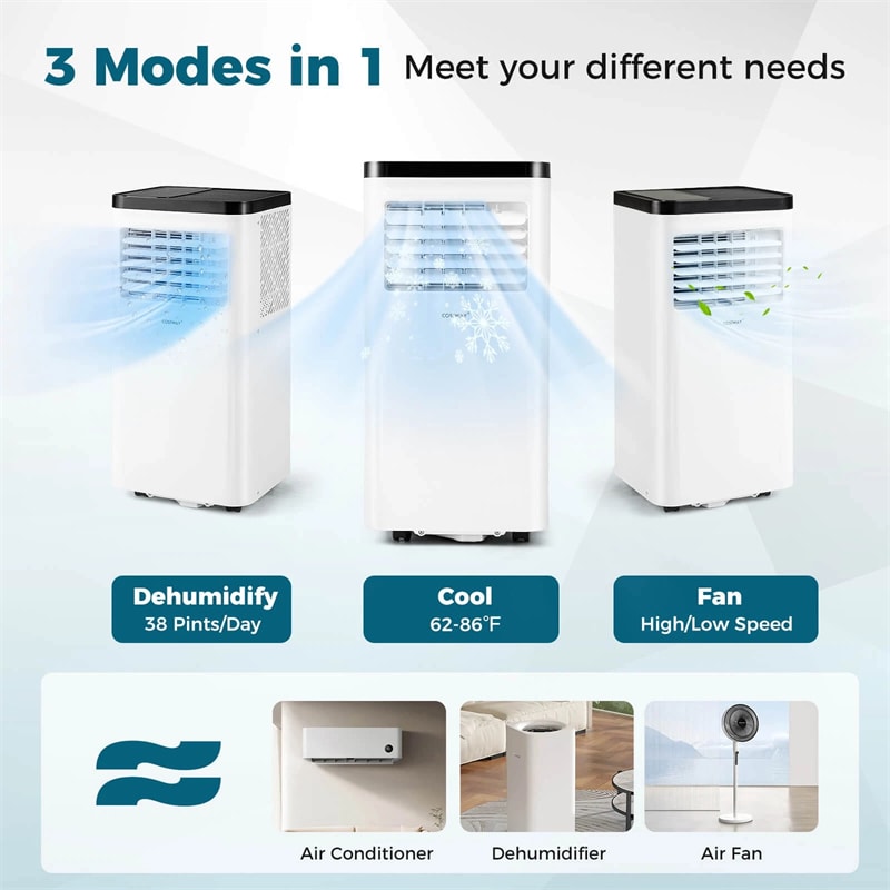 8000 BTU Portable Air Conditioner, 3-in-1 AC Unit, Fan & Dehumidifier with Sleep Mode, 24H Timer & Window Kit for Rooms up to 350 Sq. Ft