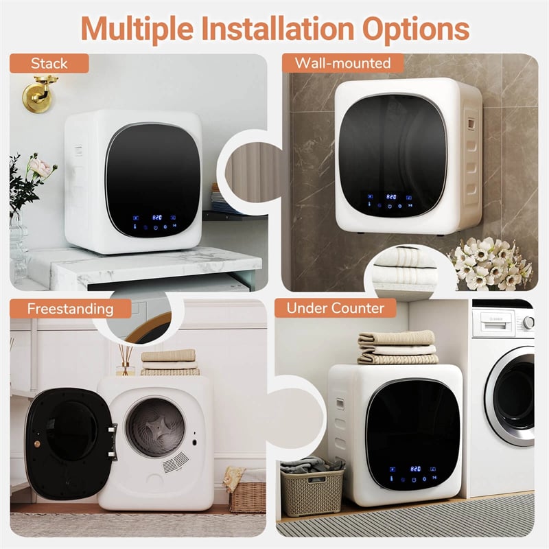 1.5 cu.ft Portable Clothes Dryer, 800W Electric Compact Laundry Dryer with Stainless Steel Tub & LED Touch Panel for Apartment, Dorm & RV