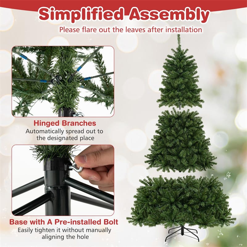 6/7/8FT Pre-Lit Artificial Christmas Tree, Hinged Xmas Tree with Remote, Warm White LED Lights, Timer, Adjustable Lighting Modes for Holiday Decor