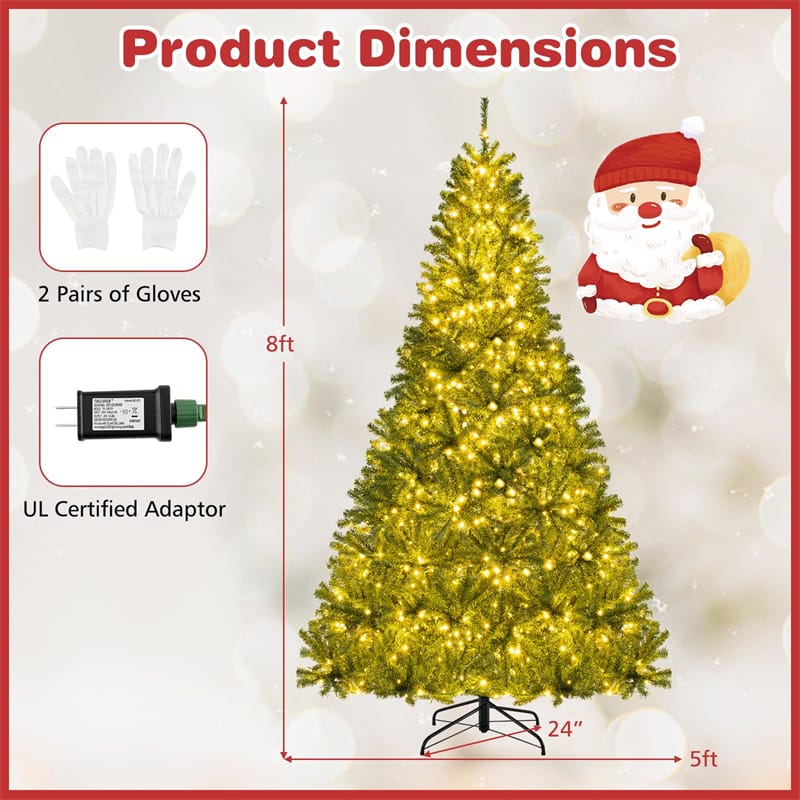 6/7/8FT Pre-Lit Artificial Christmas Tree, Hinged Xmas Tree with Remote, Warm White LED Lights, Timer, Adjustable Lighting Modes for Holiday Decor