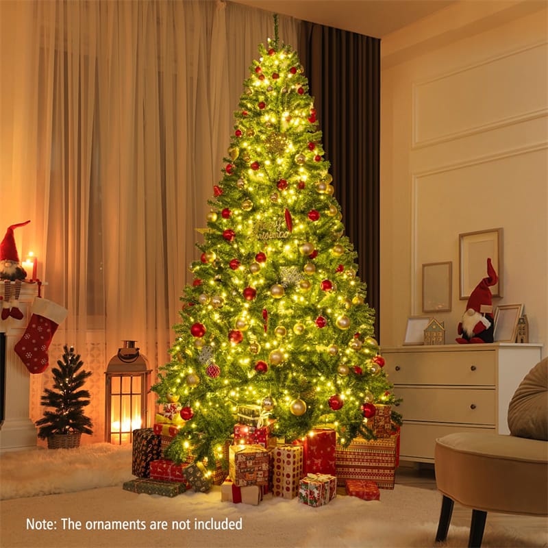 6/7/8FT Pre-Lit Artificial Christmas Tree, Hinged Xmas Tree with Remote, Warm White LED Lights, Timer, Adjustable Lighting Modes for Holiday Decor