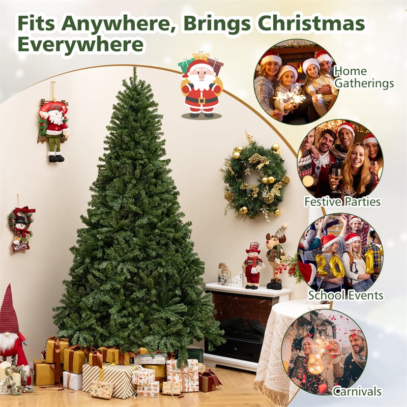 6/7/8FT Pre-Lit Artificial Christmas Tree, Hinged Xmas Tree with Remote, Warm White LED Lights, Timer, Adjustable Lighting Modes for Holiday Decor