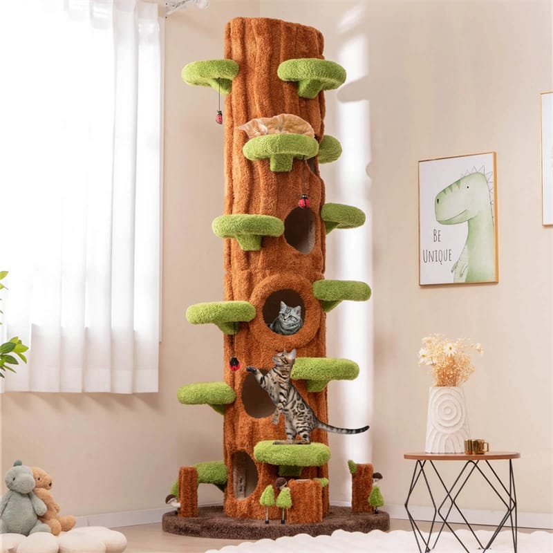 90.5" Tall Multifunctional Cat Tree Tower with 5 Private Condos, Sisal Scratching Panel & Multiple Platforms for Indoor Cats