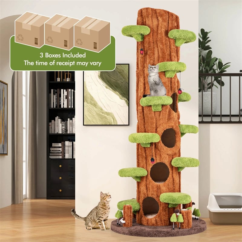 90.5" Tall Multifunctional Cat Tree Tower with 5 Private Condos, Sisal Scratching Panel & Multiple Platforms for Indoor Cats