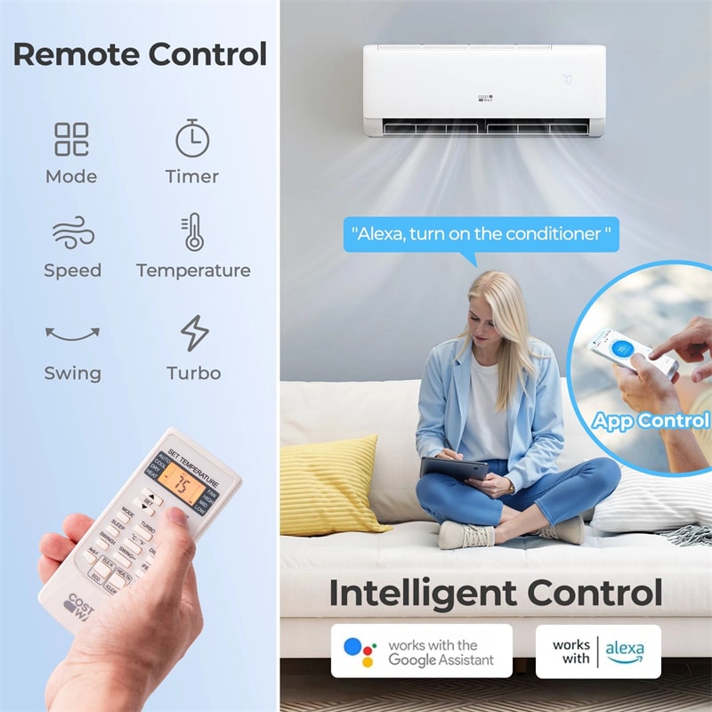 9100 BTU WiFi Mini Split Air Conditioner with Heat Pump, 20.5 SEER2 115V Alexa Inverter Ductless Split AC w/Remote for 450 Sq.Ft Room, Airtural Series