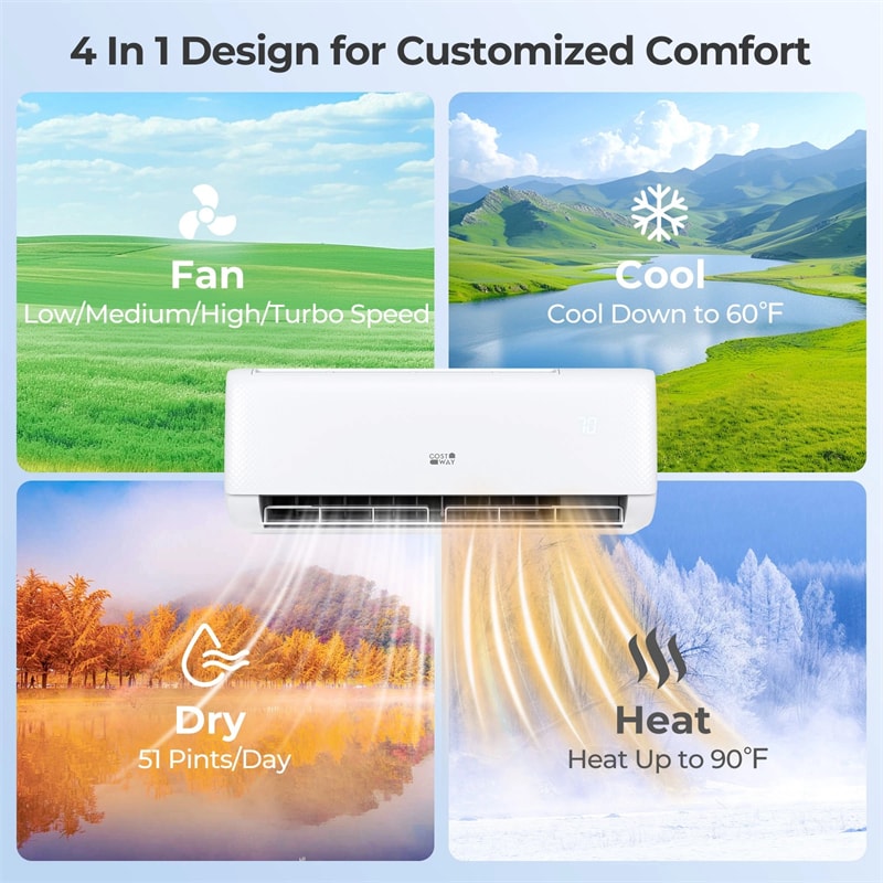 9100 BTU WiFi Mini Split Air Conditioner with Heat Pump, 20.5 SEER2 115V Alexa Inverter Ductless Split AC w/Remote for 450 Sq.Ft Room, Airtural Series