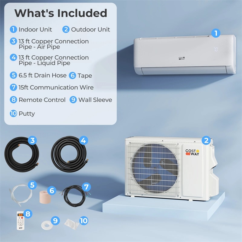 9100 BTU WiFi Mini Split Air Conditioner with Heat Pump, 20.5 SEER2 115V Alexa Inverter Ductless Split AC w/Remote for 450 Sq.Ft Room, Airtural Series
