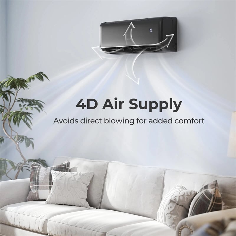 9100 BTU WiFi Mini Split Air Conditioner & Heater, 20.5 SEER2 115V Inverter Heat Pump System for Rooms Up to 450 Sq.Ft, Compatible with Alexa