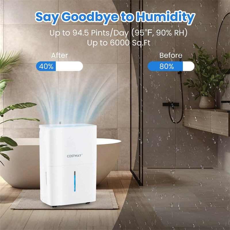 94.5 Pint Energy Star Dehumidifier, 6000 Sq.Ft Portable Dehumidifier with 24H Timer, LED Display & Auto Defrost for Basement, Home, Garage, Office