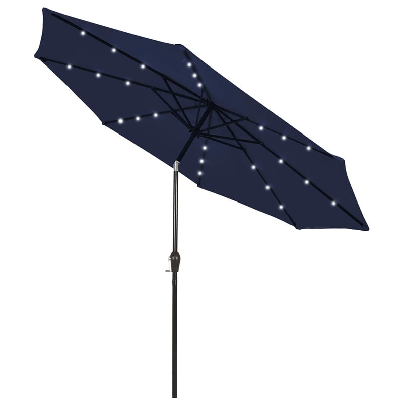 9FT Tilt Outdoor Patio Umbrella with 18 Solar LED Lights & Crank, Table Umbrella for Pool Deck Backyard