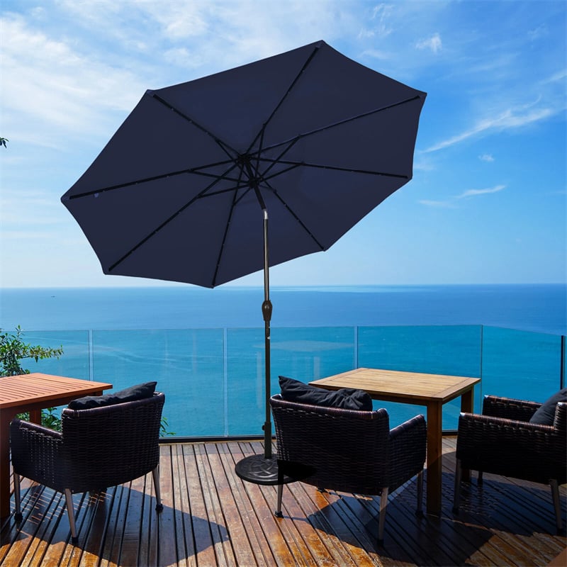 9FT Tilt Outdoor Patio Umbrella with 18 Solar LED Lights & Crank, Table Umbrella for Pool Deck Backyard