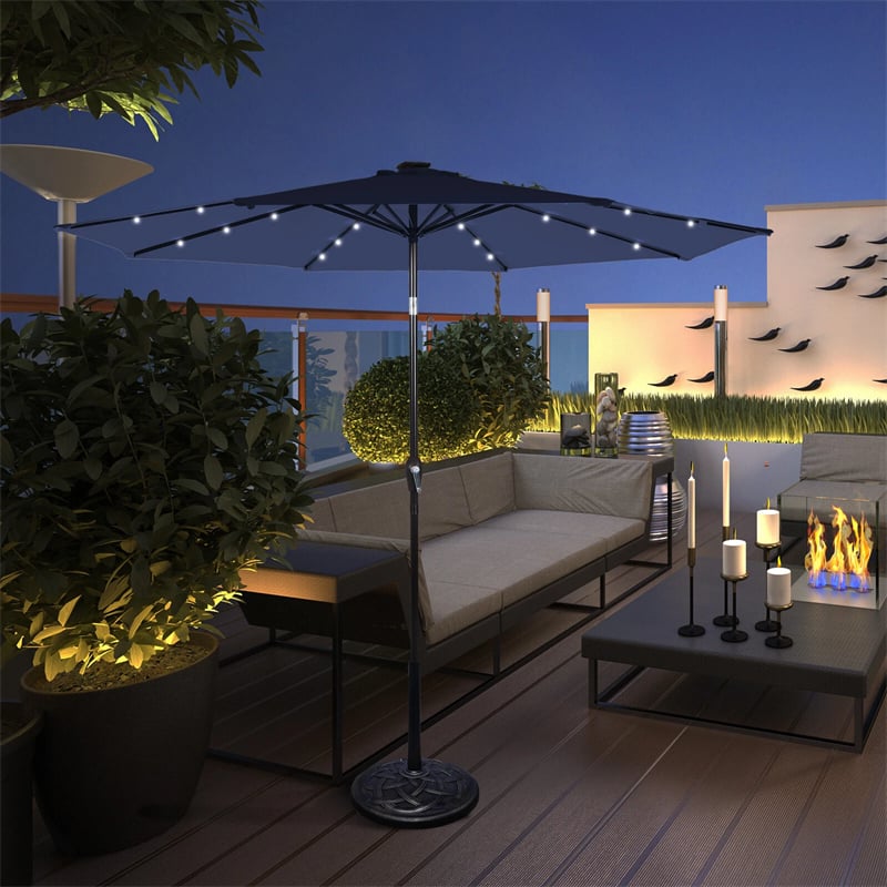 9FT Tilt Outdoor Patio Umbrella with 18 Solar LED Lights & Crank, Table Umbrella for Pool Deck Backyard