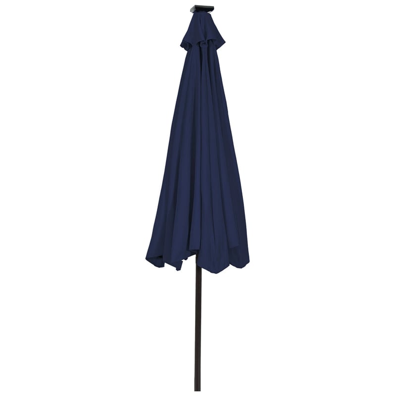 9FT Tilt Outdoor Patio Umbrella with 18 Solar LED Lights & Crank, Table Umbrella for Pool Deck Backyard