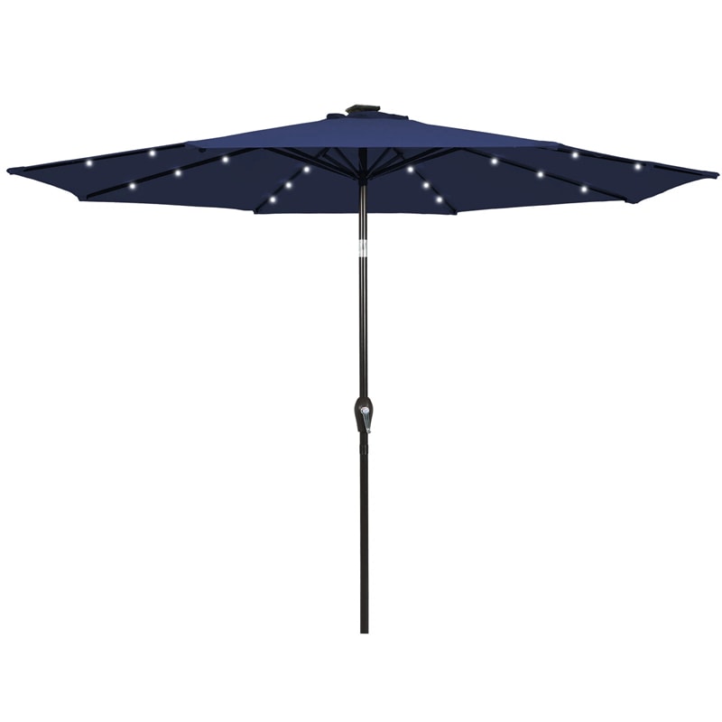 9FT Tilt Outdoor Patio Umbrella with 18 Solar LED Lights & Crank, Table Umbrella for Pool Deck Backyard