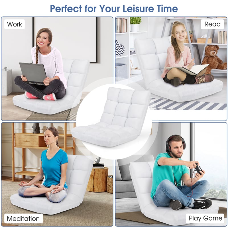 Memory Foam Floor Chair, 14-Position Adjustable Folding Gaming Sofa Chair with Back Support, Chaise Lounge Sleeper Bed Couch Recliner