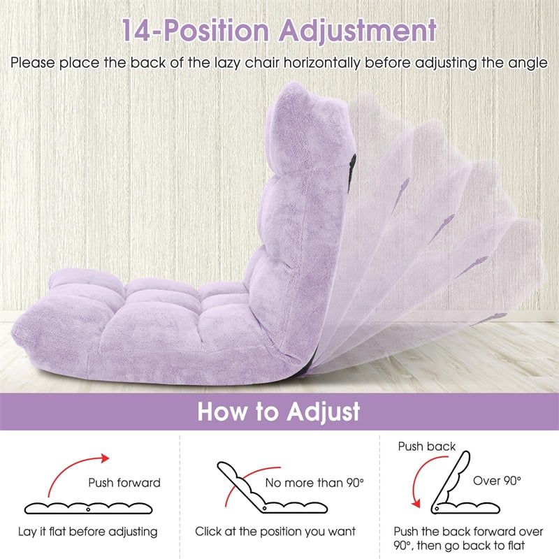 Memory Foam Floor Chair, 14-Position Adjustable Folding Gaming Sofa Chair with Back Support, Chaise Lounge Sleeper Bed Couch Recliner