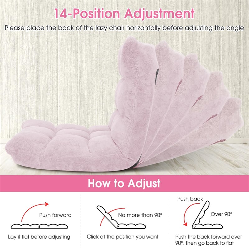 Memory Foam Floor Chair, 14-Position Adjustable Folding Gaming Sofa Chair with Back Support, Chaise Lounge Sleeper Bed Couch Recliner