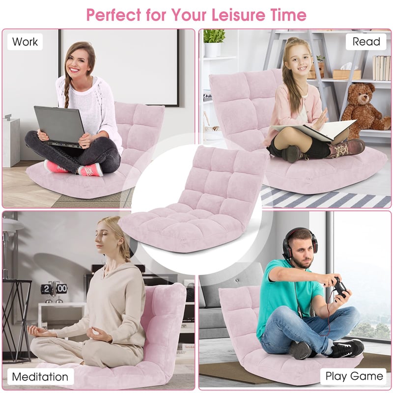 Memory Foam Floor Chair, 14-Position Adjustable Folding Gaming Sofa Chair with Back Support, Chaise Lounge Sleeper Bed Couch Recliner