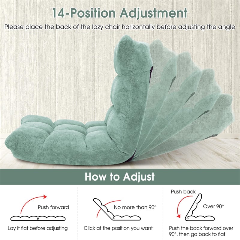 Memory Foam Floor Chair, 14-Position Adjustable Folding Gaming Sofa Chair with Back Support, Chaise Lounge Sleeper Bed Couch Recliner