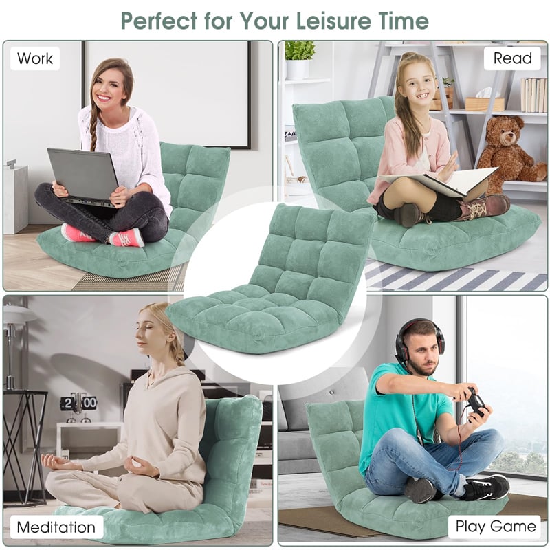 Memory Foam Floor Chair, 14-Position Adjustable Folding Gaming Sofa Chair with Back Support, Chaise Lounge Sleeper Bed Couch Recliner