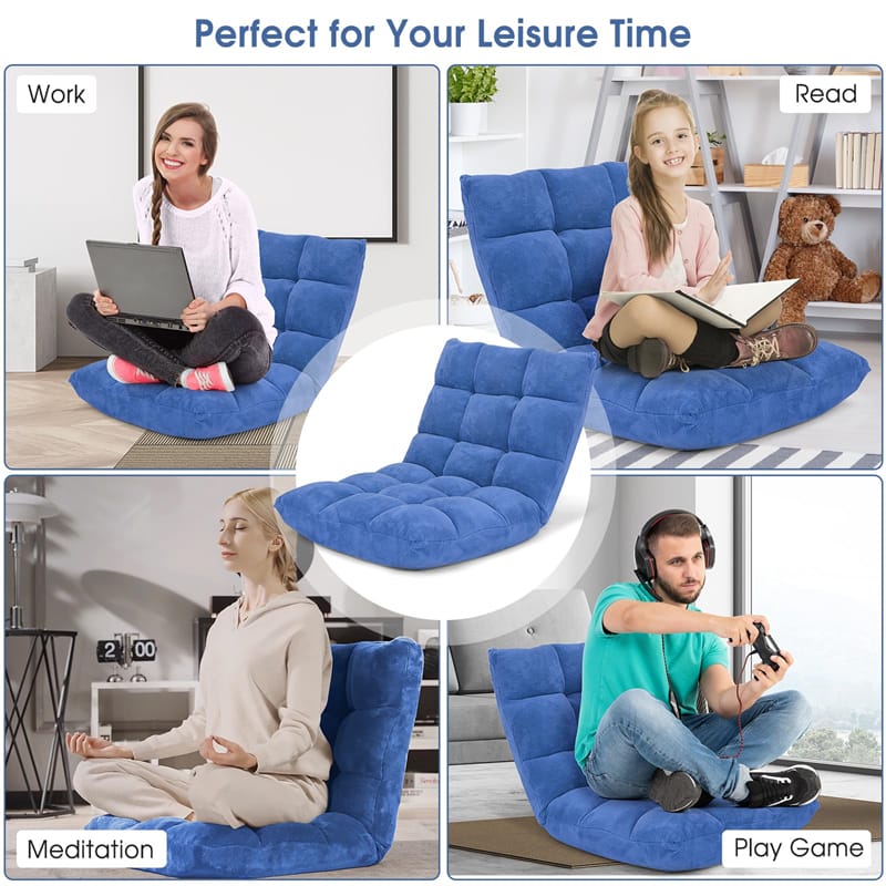 Memory Foam Floor Chair, 14-Position Adjustable Folding Gaming Sofa Chair with Back Support, Chaise Lounge Sleeper Bed Couch Recliner