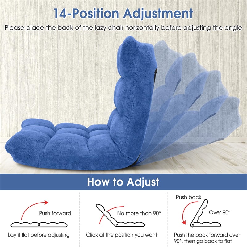 Memory Foam Floor Chair, 14-Position Adjustable Folding Gaming Sofa Chair with Back Support, Chaise Lounge Sleeper Bed Couch Recliner
