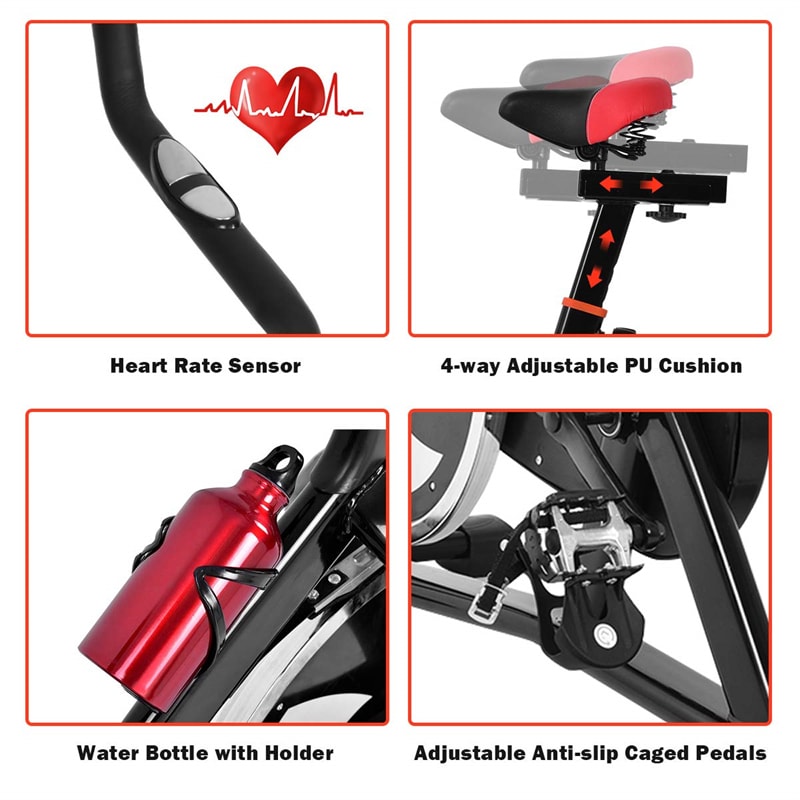 Adjustable Indoor Exercise Cycling Bike with LCD Electronic Meter, Heart Rate Sensor & Comfort Seat for Home Cardio, Gym Workout