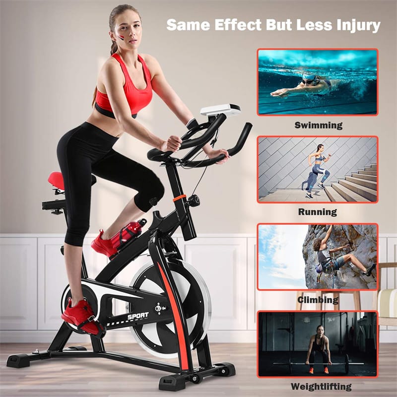 Adjustable Indoor Exercise Cycling Bike with LCD Electronic Meter, Heart Rate Sensor & Comfort Seat for Home Cardio, Gym Workout