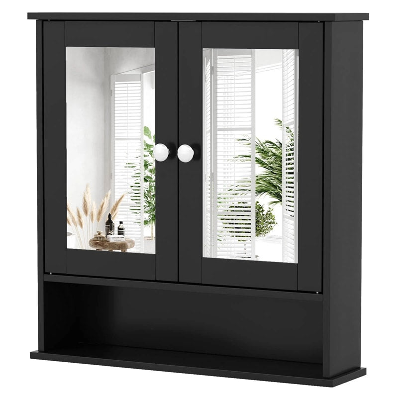 Mirrored Bathroom Storage Cabinet Organizer, Wall Mounted Medicine Cabinet w/Double Mirror Doors & Adjustable Shelf