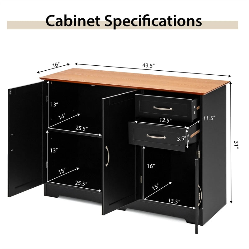 Buffet Storage Cabinet with 3 Doors, 2 Drawers & Adjustable Shelf, Farmhouse Storage Sideboard for Kitchen, Dining, Living Room & Coffee Bar
