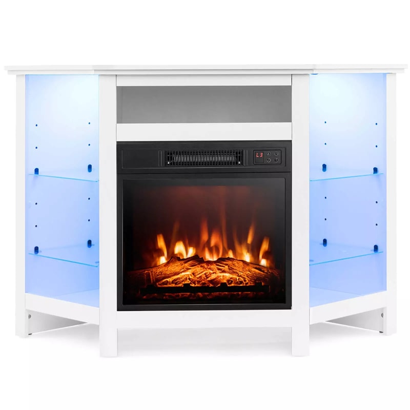 Modern Corner Fireplace TV Stand with LED Lights for TVs up to 50", Entertainment Center with Electric Fireplace & APP Control