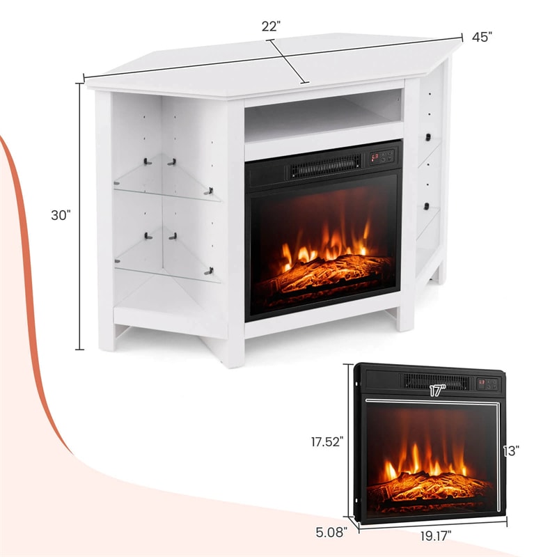 Modern Corner Fireplace TV Stand with LED Lights for TVs up to 50", Entertainment Center with Electric Fireplace & APP Control