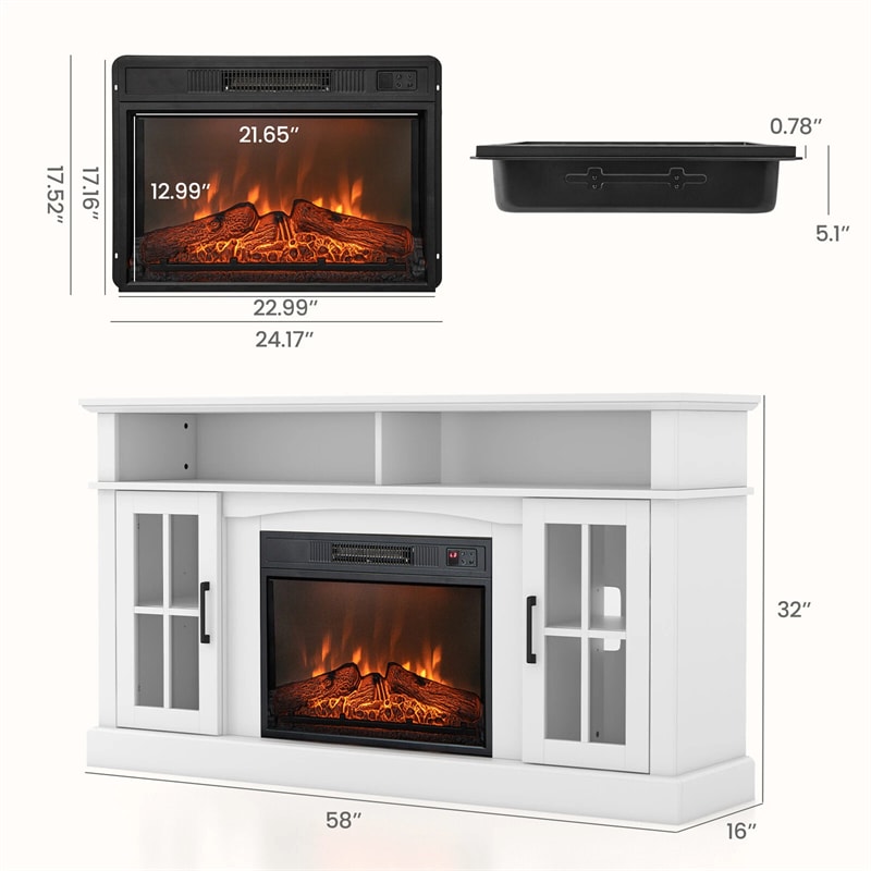 58" TV Console with 23" Fireplace Insert, Fireplace TV Stand for TVs up to 65 Inches, 1400W Electric Fireplace Heater