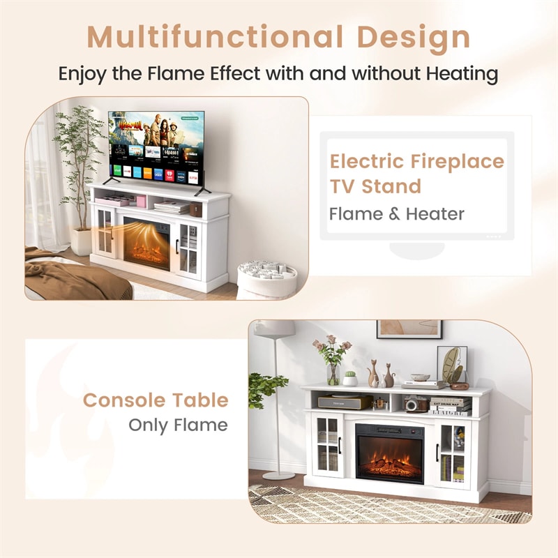 58" TV Console with 23" Fireplace Insert, Fireplace TV Stand for TVs up to 65 Inches, 1400W Electric Fireplace Heater