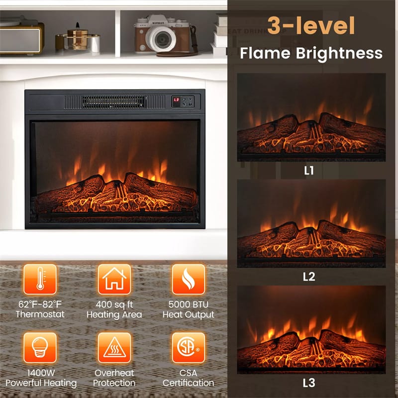 58" TV Console with 23" Fireplace Insert, Fireplace TV Stand for TVs up to 65 Inches, 1400W Electric Fireplace Heater