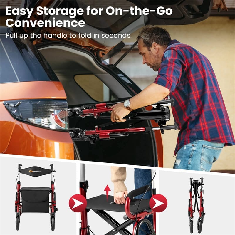 2-in-1 Folding Rollator Walker with Seat, Armrests & 9" All-Terrain Pneumatic Tires, Rolling Walker Wheelchair Combo for Seniors 300LB Capacity