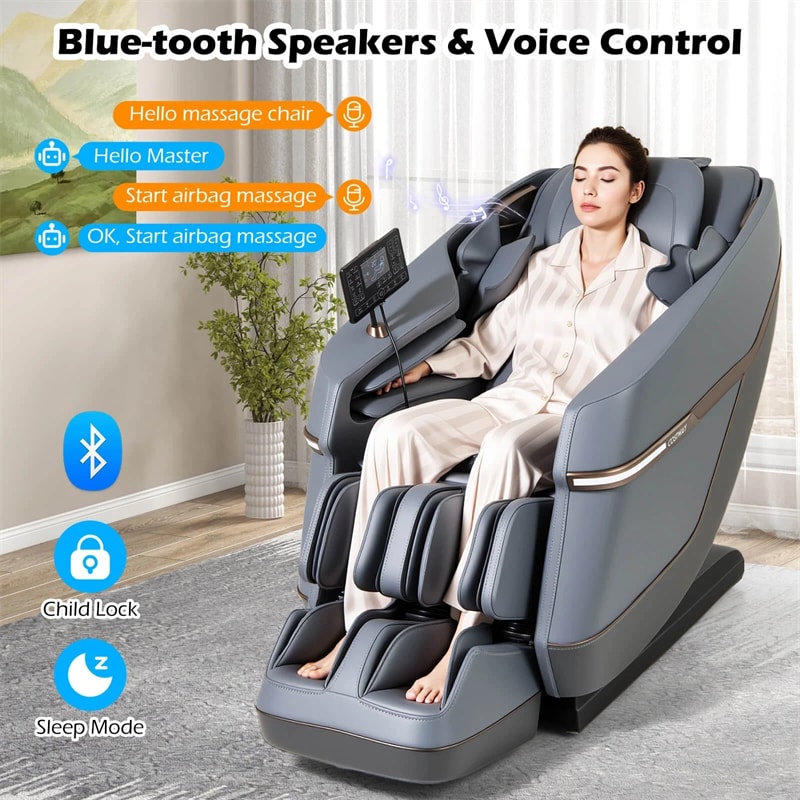 Full Body Zero Gravity Massage Chair, SL Track Massage Recliner with Airbags, Back & Waist Heater, Foot Rollers, Touch Screen, Auto Shoulder Scan