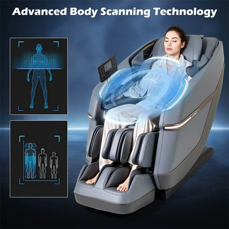 Full Body Zero Gravity Massage Chair, SL Track Massage Recliner with Airbags, Back & Waist Heater, Foot Rollers, Touch Screen, Auto Shoulder Scan